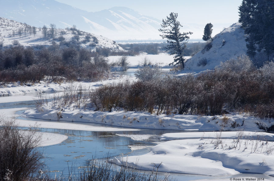 Salt River on a cold winter day looking out of a gap toward Star Valley ...