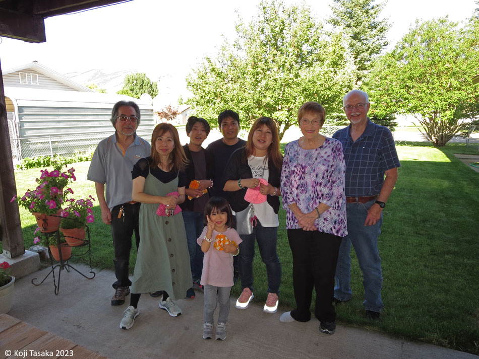 Ross and Linda pose with our guests from Japan on the patio in Montpelier, Idaho.