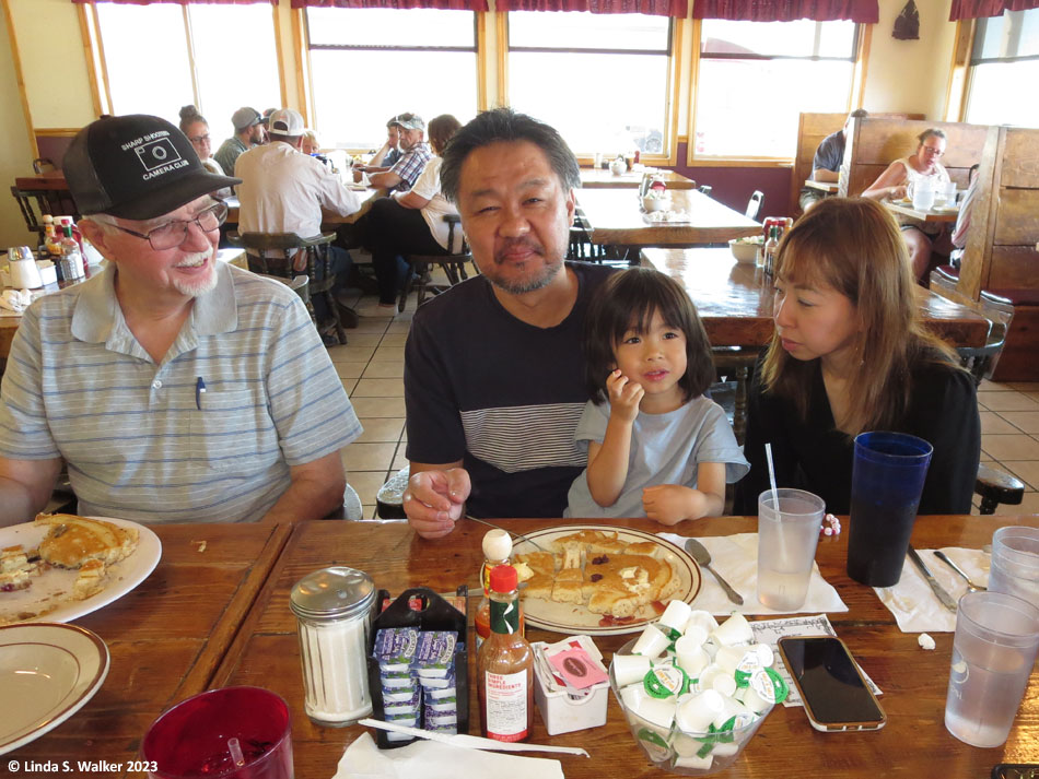 Ross with the Tasaka family at the Ranch Hand restaurant, Montpelier, Idaho