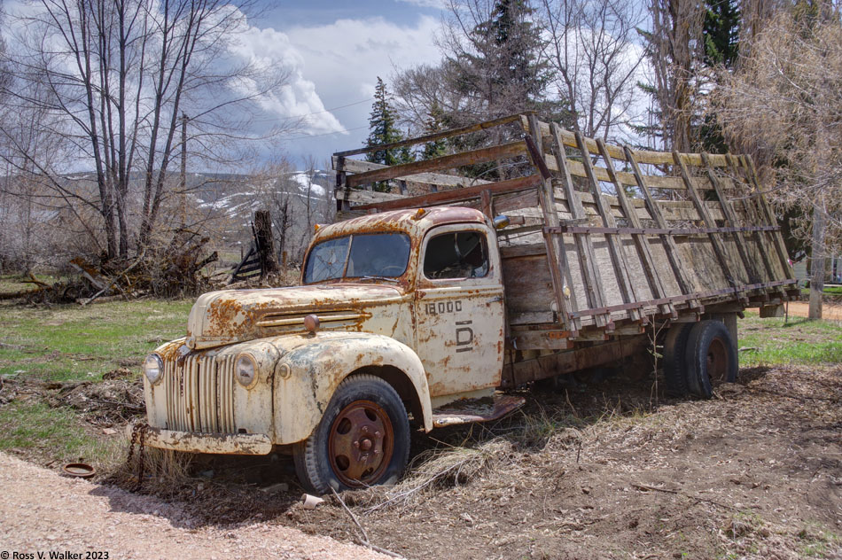 A 1942 - 1947 Ford one-ton farm truck gets a rest in Dingle, Idaho